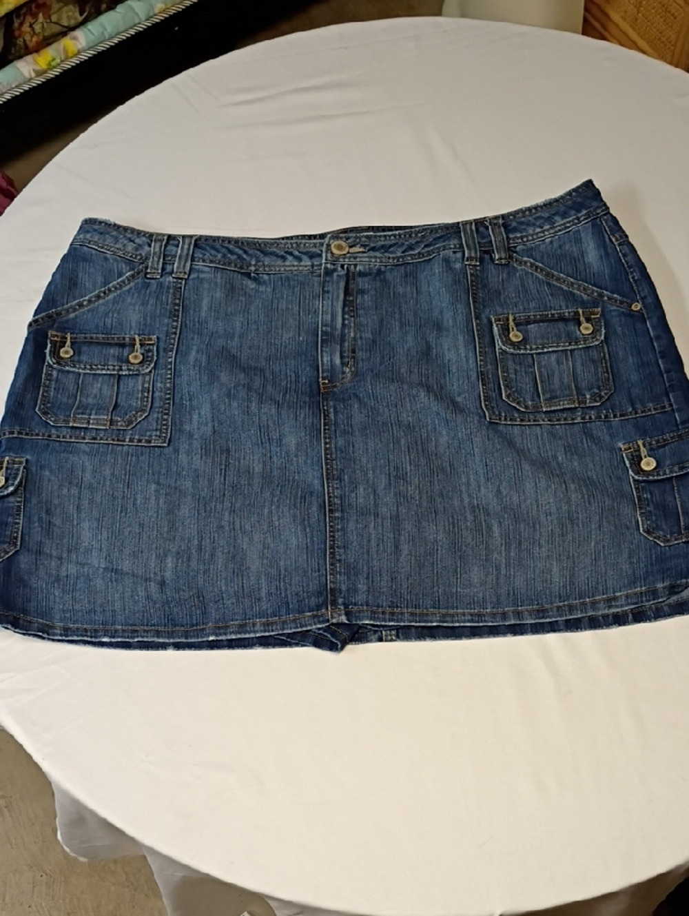 Y2k Faded Glory Blue Denim Cargo Plus-size Mini Skirt Size 26W